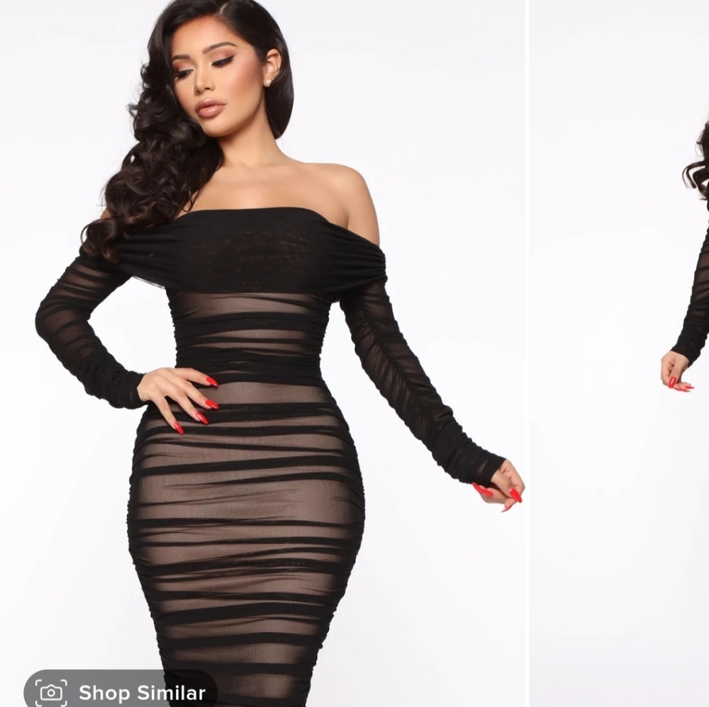 Ready in a ruched off the shoulder- black